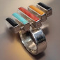 Bague Turquoise Nacre Onyx & Corail Argent 925 Taille 61+