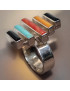 Bague Turquoise Nacre Onyx Corail Zuni Argent 925 Taille 61+