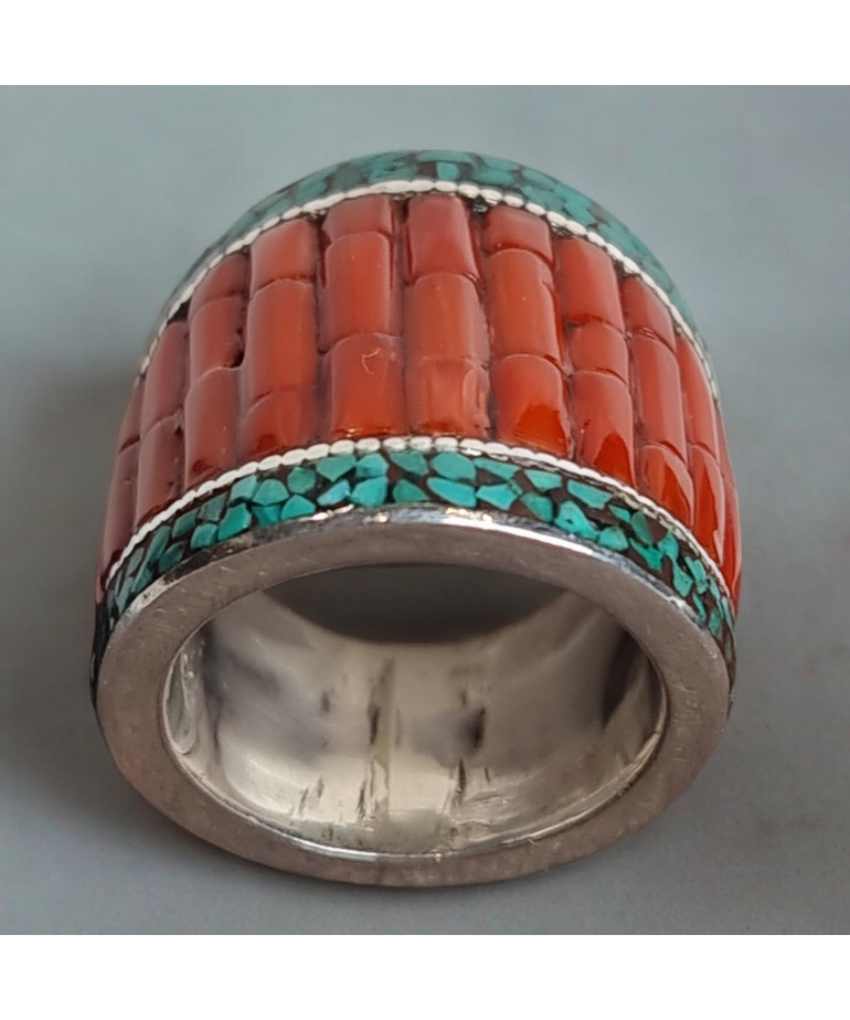 Bague Turquoise & Corail Argent 925 Taille 57