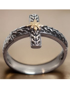 Bague Croix & Feuille dorée Argent 925