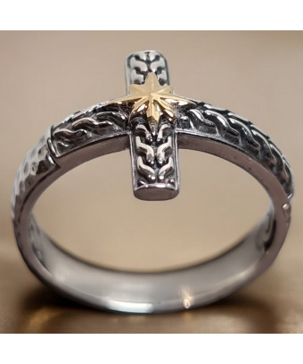 Bague Croix & Feuille dorée Argent 925