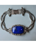 Bracelet Lapis-lazuli & Marcassite Argent 925 avec fermoir
