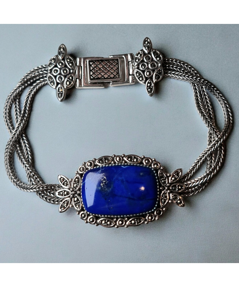 Bracelet Lapis-lazuli & Marcassite Argent 925 avec fermoir