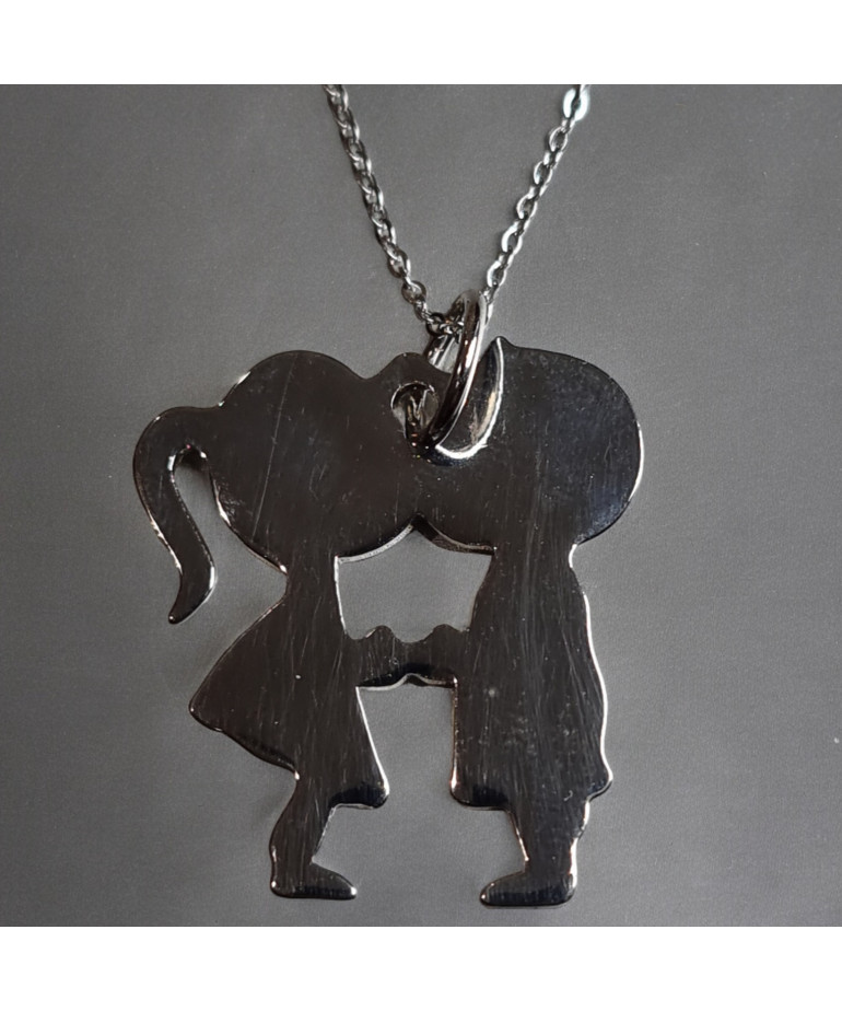 Pendentif "Petits Amoureux" Acier inox sur chaîne