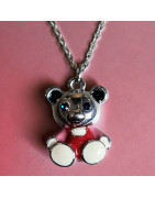 Pendentif Ourson Email Acier inox avec chaîne