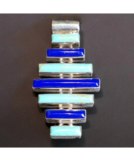 Pendentif Turquoise & Lapis-lazuli sur Chaîne Argent 925
