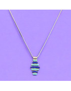 Pendentif Turquoise & Lapis-lazuli sur Chaîne Argent 925