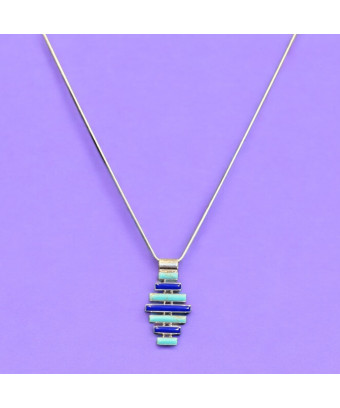 Pendentif Turquoise & Lapis-lazuli sur Chaîne Argent 925