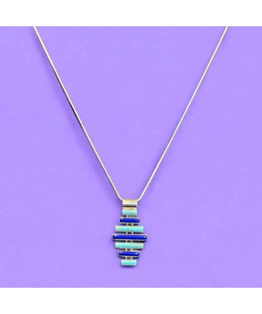 Pendentif Turquoise & Lapis-lazuli sur Chaîne Argent 925
