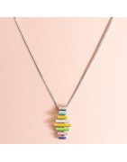 Pendentif Turquoise Nacre Opale verte & Lapis-lazuli sur Chaîne Argent 925