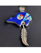 Pendentif Lapis-lazuli Turquoise Nacre & Jaspe rouge sur Chaîne Argent 925