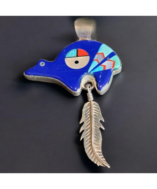 Pendentif Lapis-lazuli Turquoise Nacre & Jaspe rouge sur Chaîne Argent 925
