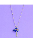 Pendentif Lapis-lazuli Turquoise Nacre & Jaspe rouge sur Chaîne Argent 925