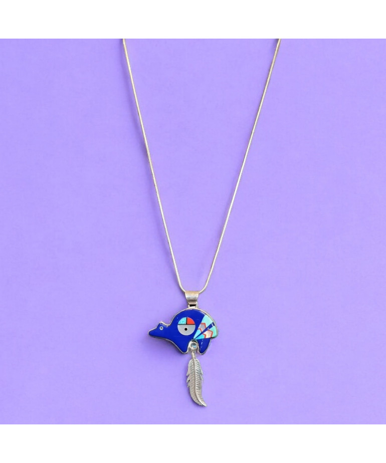 Pendentif Lapis-lazuli Turquoise Nacre & Jaspe rouge sur Chaîne Argent 925