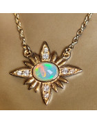 Pendentif Opale & Zirconium Soleil Argent 925 Plaqué or