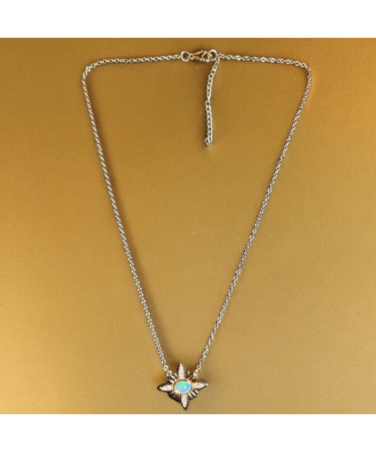 Pendentif Opale & Zirconium Soleil Argent 925 Plaqué or