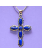 Pendentif Lapis-lazuli Croix avec chaîne Argent 925