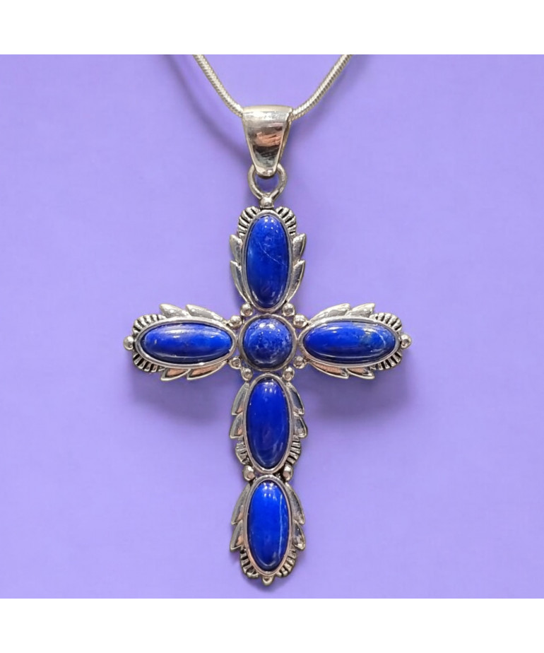 Pendentif Lapis-lazuli Croix avec chaîne Argent 925