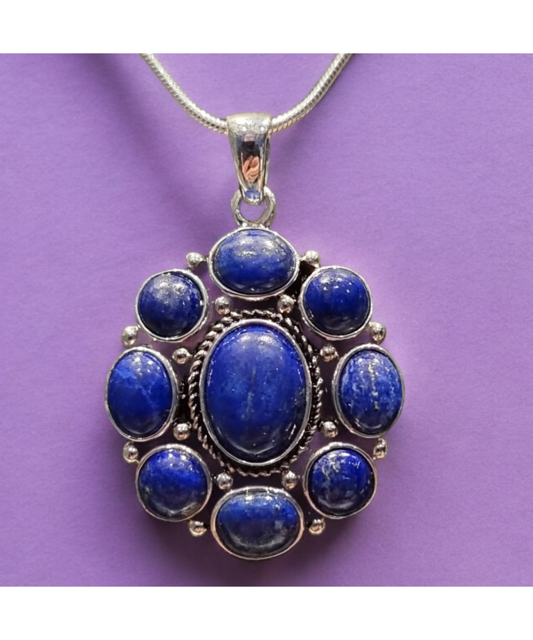 Pendentif Lapis-lazuli Fleur avec chaîne Argent 925