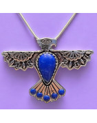 Pendentif Lapis-lazuli Aigle Ethnique avec chaîne Argent 925