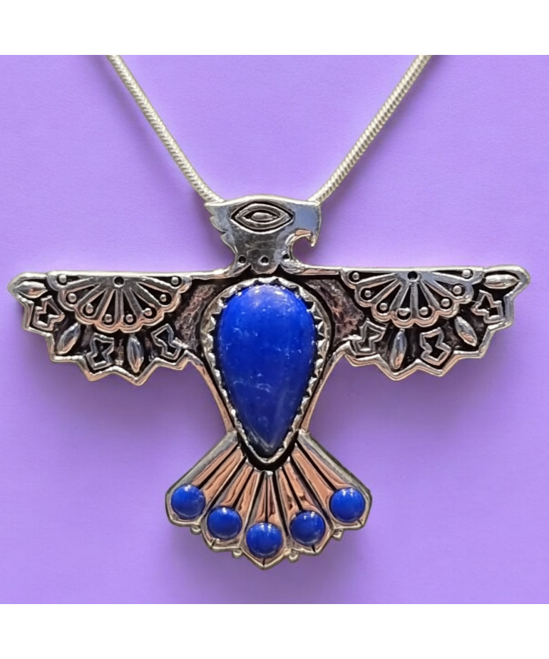 Pendentif Lapis-lazuli Aigle Ethnique avec chaîne Argent 925
