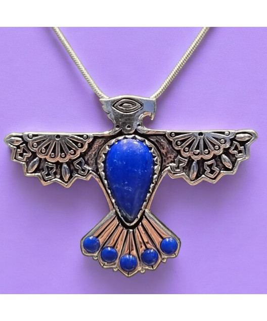 Pendentif Lapis-lazuli Aigle Ethnique avec chaîne Argent 925