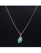 Pendentif Turquoise Ethnique sur Chaîne Argent 925