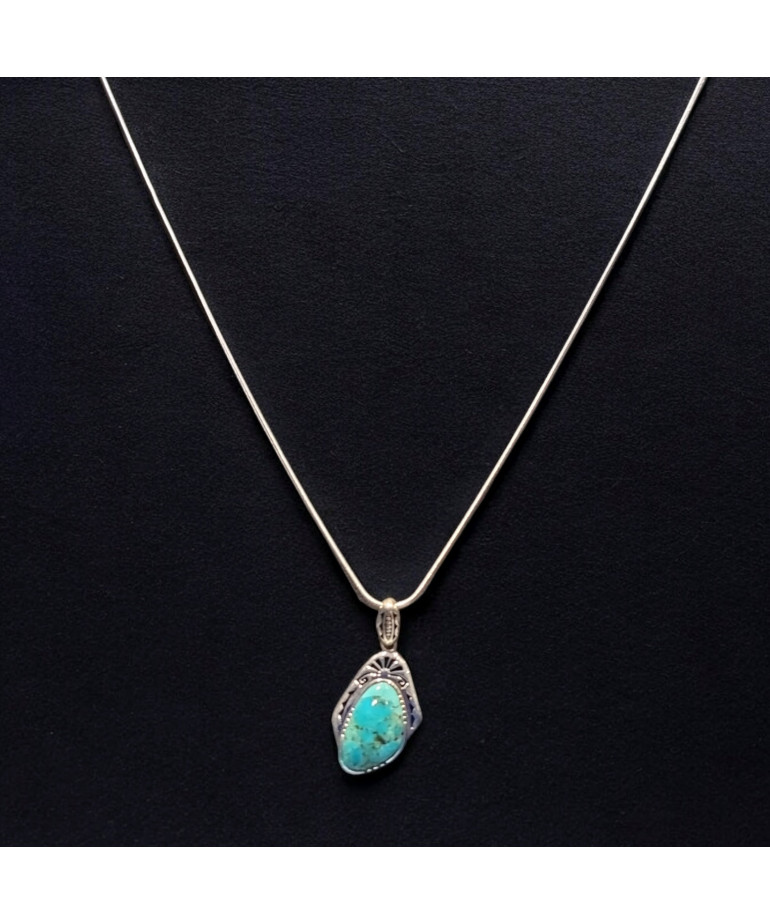 Pendentif Turquoise Ethnique sur Chaîne Argent 925