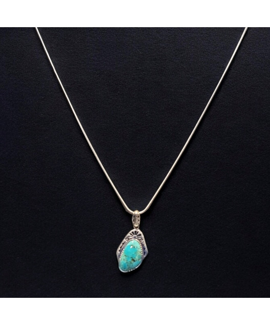Pendentif Turquoise Ethnique sur Chaîne Argent 925
