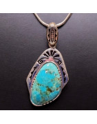 Pendentif Turquoise Ethnique sur Chaîne Argent 925