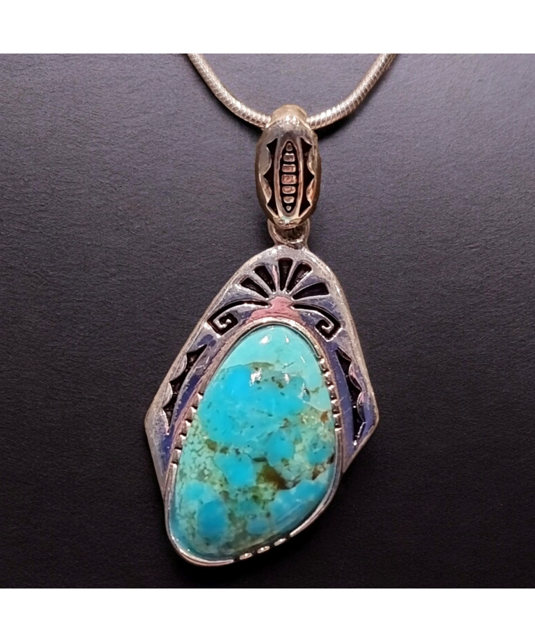Pendentif Turquoise Ethnique sur Chaîne Argent 925