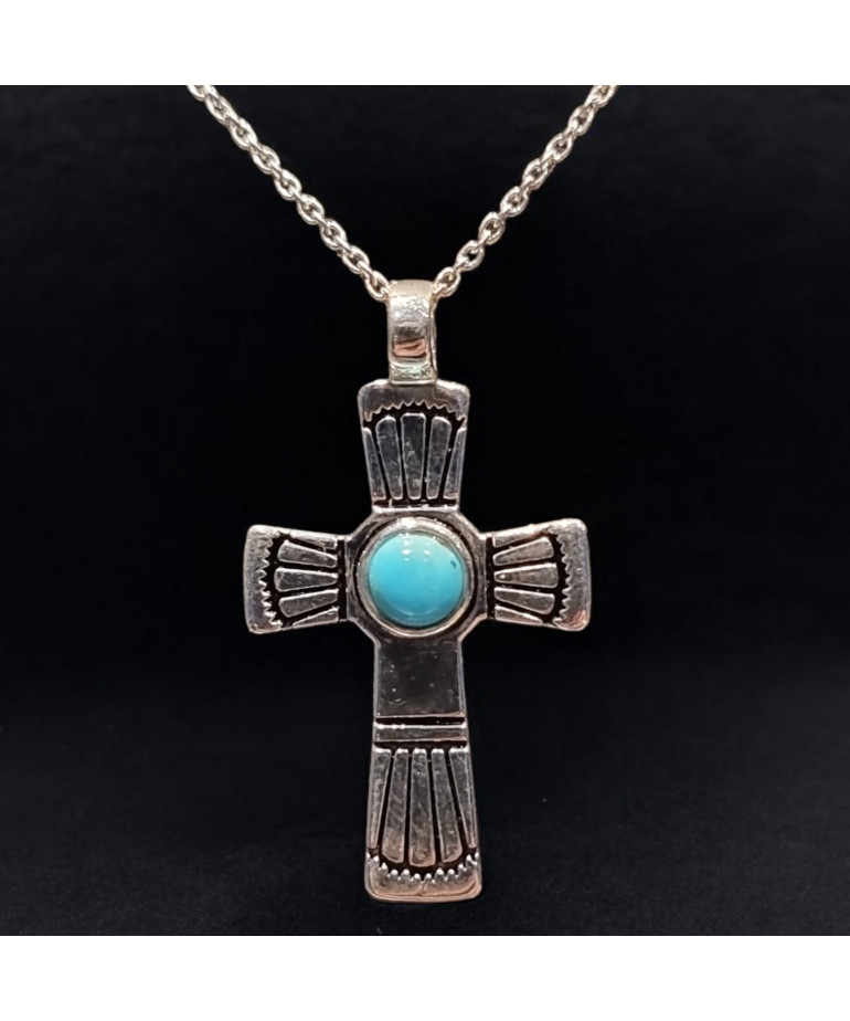 Pendentif Turquoise Croix Argent 925 sur chaîne