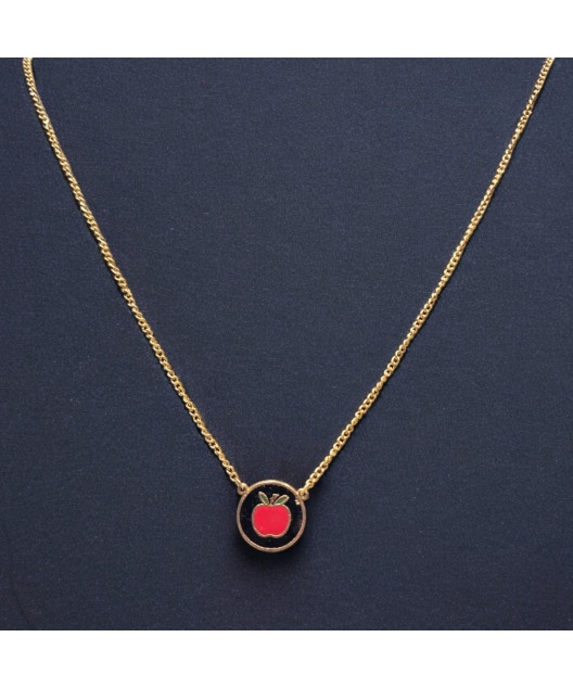 Pendentif Email Pomme Doré avec Chaîne
