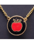 Pendentif Email Pomme Doré avec Chaîne
