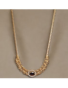 Pendentif Améthyste & Zirconium avec chaîne Plaquée or