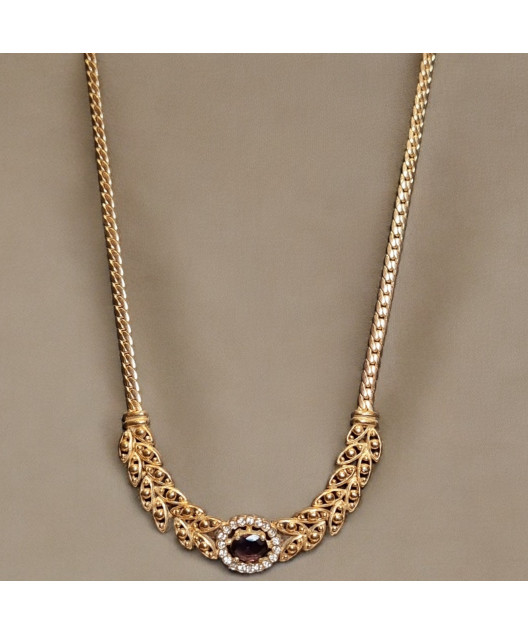 Pendentif Améthyste & Zirconium avec chaîne Plaquée or