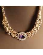 Pendentif Améthyste & Zirconium avec chaîne Plaquée or