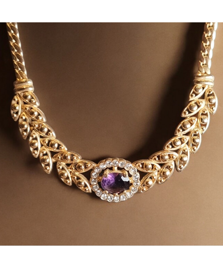 Pendentif Améthyste & Zirconium avec chaîne Plaquée or