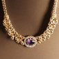 Pendentif Améthyste & Zirconium avec chaîne Plaquée or