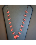 Collier Jaspe Rouge Turquoise et Coquillages Cheval Amérindien Tribu Zuni Fermoir Argent 925