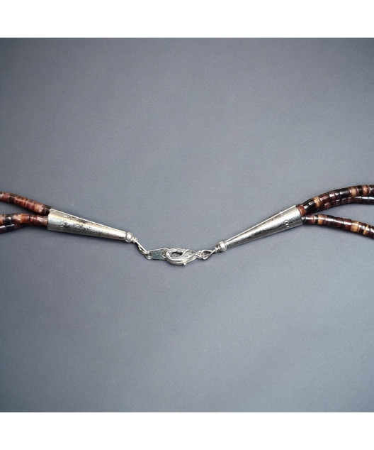 Collier Jaspe Rouge Turquoise et Coquillages Ours Amérindien Tribu Zuni Fermoir Argent 925
