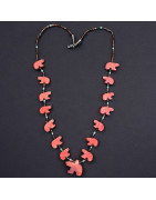 Collier Jaspe Rouge Turquoise et Coquillages Ours Amérindien Tribu Zuni Fermoir Argent 925