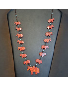 Collier Jaspe Rouge Turquoise et Coquillages Cheval Amérindien Tribu Zuni Fermoir Argent 925