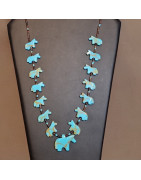 Collier Turquoise et Coquillages Cheval Amérindien Tribu Zuni Fermoir Argent 925