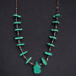 Collier Malachite Turquoise et Coquillages Tortue Amérindien Tribu Zuni Fermoir Argent 925