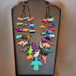 Collier Turquoise Pierres et Coquillages Animaux triple rangs Amérindien Tribu ZuniFermoir Argent 925