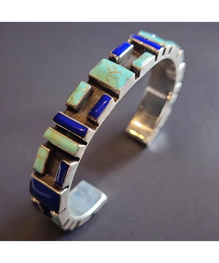 Bracelet Turquoise et Lapis-lazuli Amérindien Argent 925
