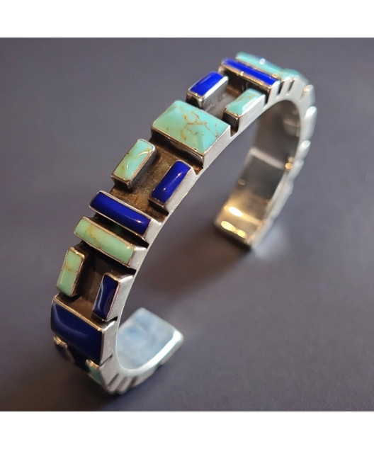 Bracelet Turquoise et Lapis-lazuli Amérindien Argent 925