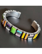 Bracelet Turquoise Nacre Opale verte et Lapis-lazuli Amérindien Argent 925