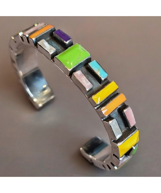 Bracelet Turquoise Nacre Opale verte et Lapis-lazuli Amérindien Argent 925